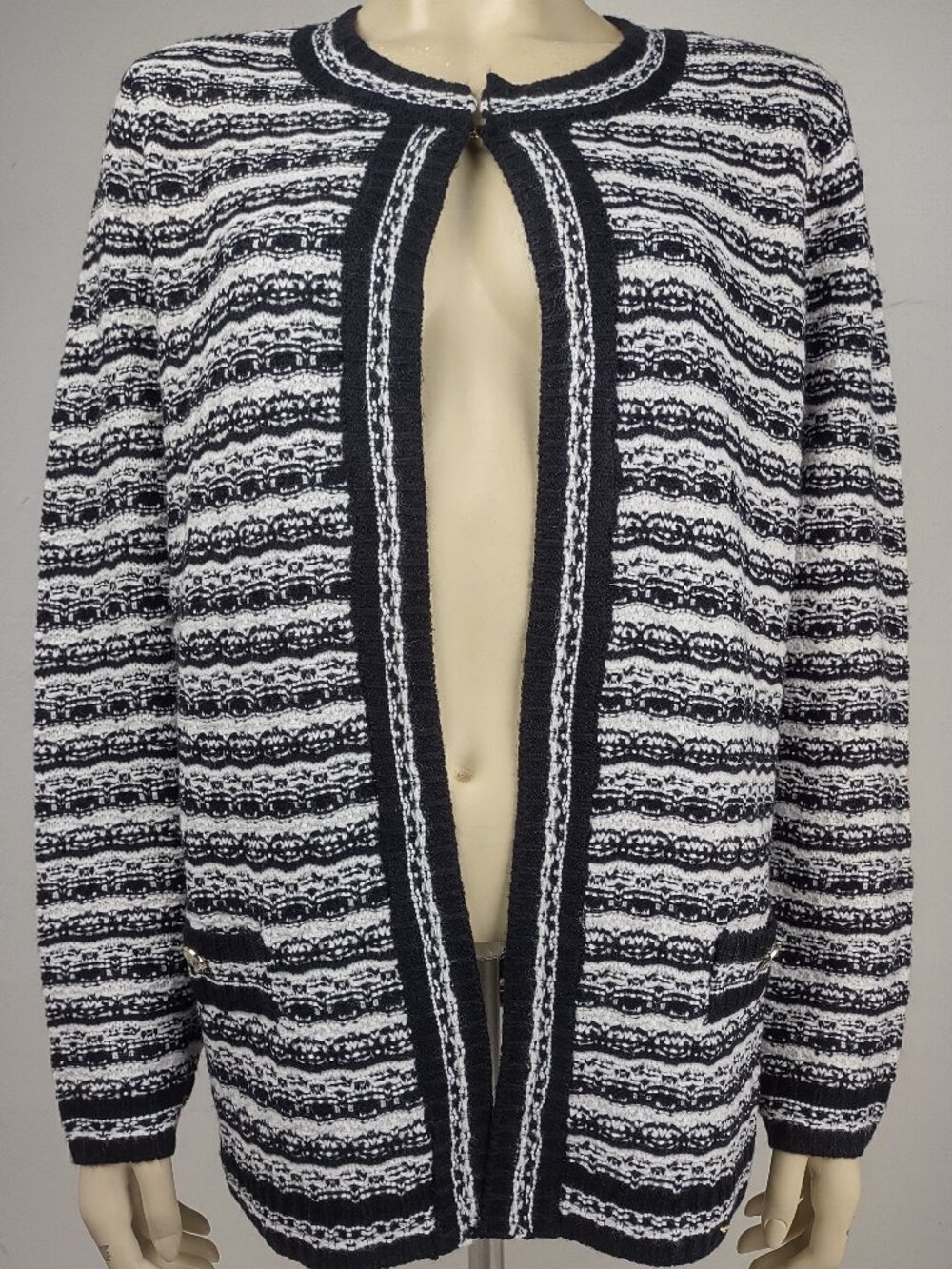 NWT Anne Klein black white striped single clasp cardigan sweater womens 1X